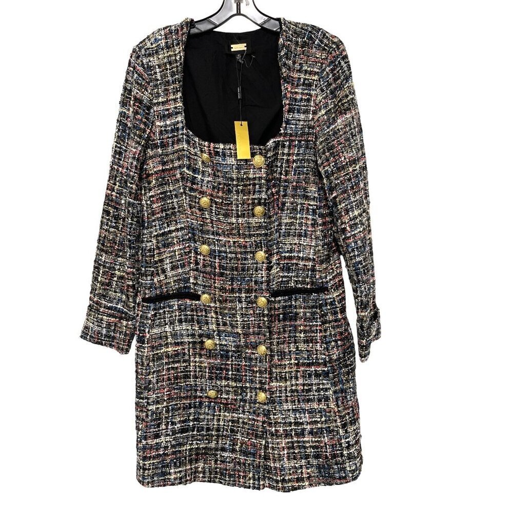 Alexia Admor Tweed Long Sleeve Double-Breasted Dress Size 10 Day to Night NWT